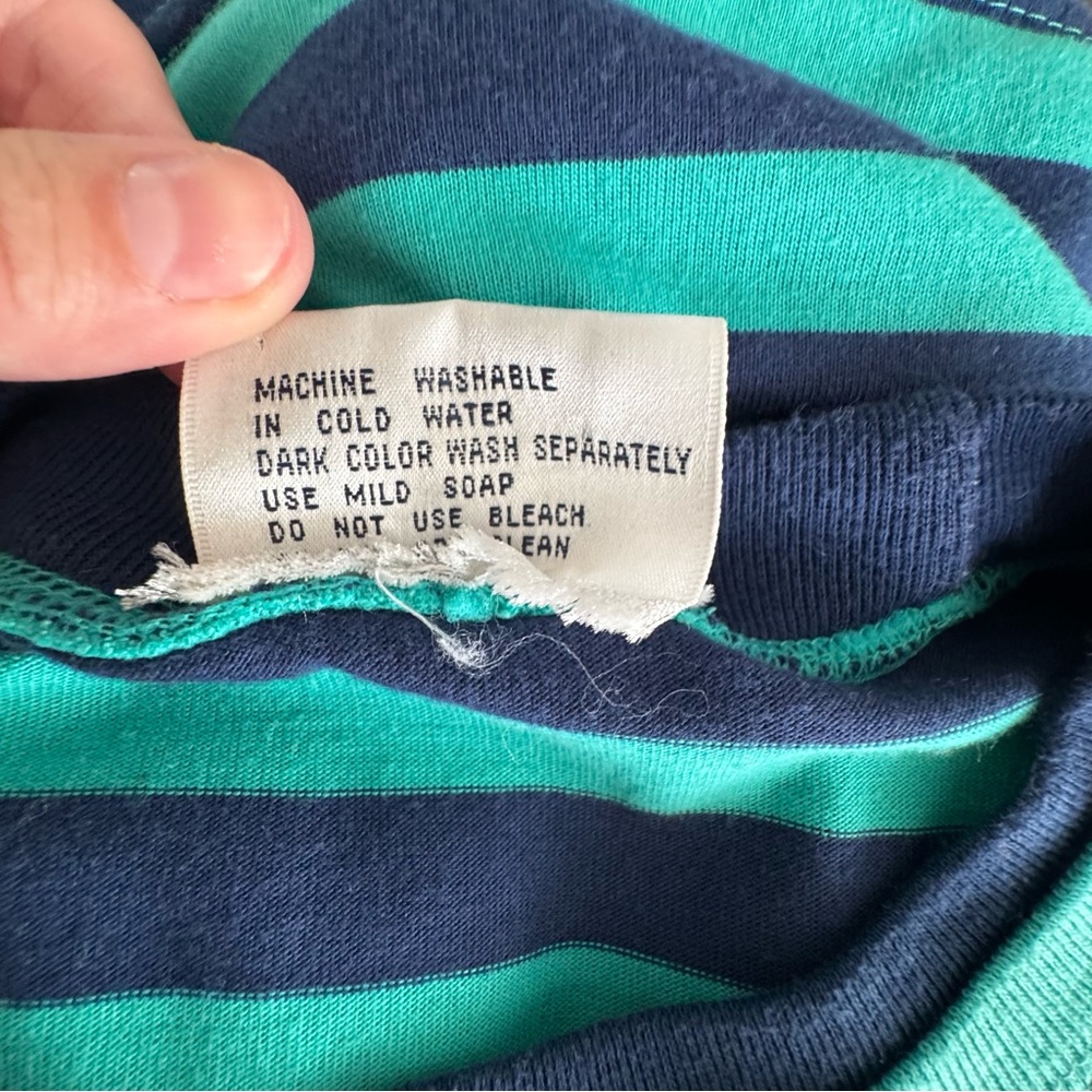 Vintage 80s DEB Striped Pocket Tee Green & Navy – Size L - Picture 7 of 9